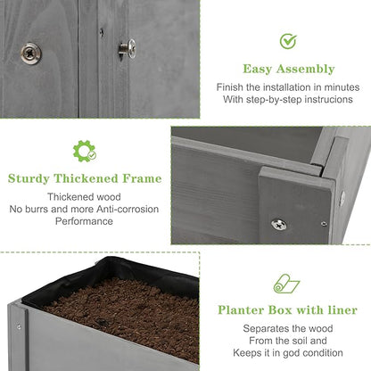 Raised Garden Bed with Legs, 31x16x31'', Outdoor Wood Elevated Planter Box, Grey Cedar, Thick Legs, w/Liner