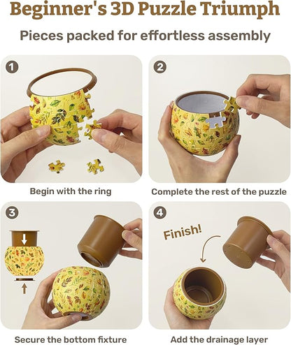 PieceRelax 3D Puzzle Planter 80 Pieces - Flower Pot - Colorful Poppies, Home Decor Flower Pots for Indoor Cactus, Succulents Pots [K1118]