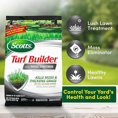Scotts Turf Builder with Moss Control, Moss Killer and Lawn Fertilizer, Covers Up to 10,000 sq. ft., 50 lbs.