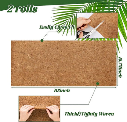Ysglory 2 Rolls Coconut Liners for Planters 16x118 Natural Coco Fiber Coir Liner Roll Coconut Fiber Pad for Hanging Baskets Planters DIY Moss Pole Pet Reptile Carpet or Mat