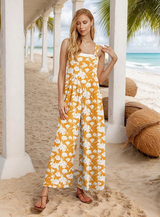 IWOLLENCE Women's Summer Jumpsuits Boho Wide Leg Overalls Casual Loose Rompers with Pockets 2025