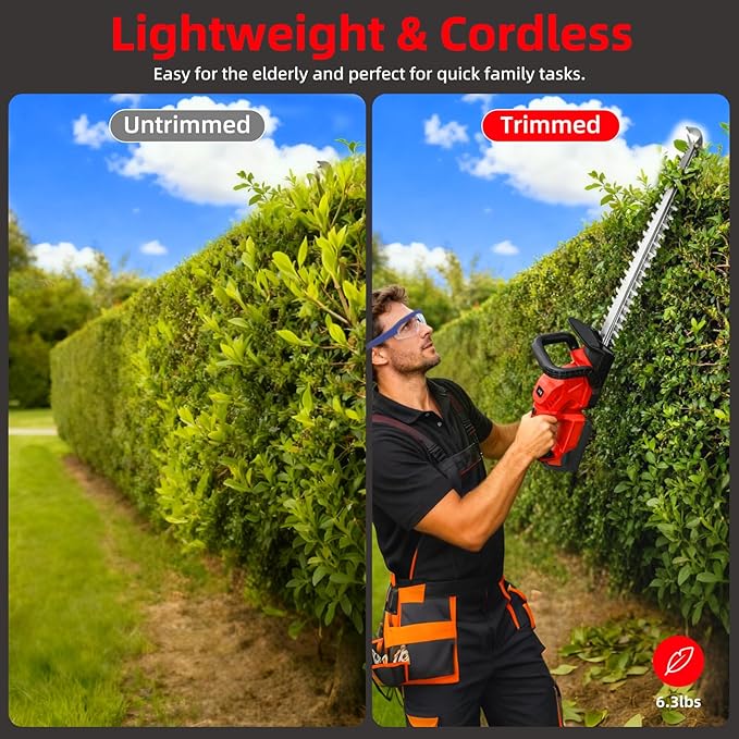 Hedge Trimmer Cordless with Rotatable Handle, 22-Inch Electric Bush Trimmers with 2 x 21V Batteries& Charger, 5/8" Cutting Capacity, Lightweight for Garden Handheld Shrub Trimming and Lawn Care
