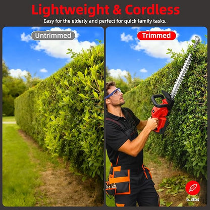 Hedge Trimmer Cordless with Rotatable Handle, 22-Inch Electric Bush Trimmers with 2 x 21V Batteries& Charger, 5/8" Cutting Capacity, Lightweight for Garden Handheld Shrub Trimming and Lawn Care