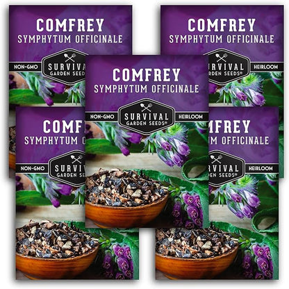 Comfrey Seeds for Planting - Symphytum Officinale Medicinal Perennial Herb for Compost Tea & Natural Skincare - True Slippery Root Non-GMO Heirloom - Survival Garden Seeds (5 Pack)