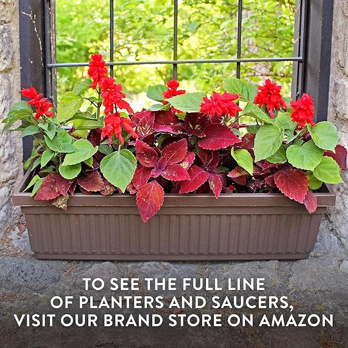 The HC Companies Venetian Rectangular Plant Tray - Lightweight Plastic Plant Saucers - Plant Drip Trays for Indoor & Outdoor Use (29.5”, Chocolate, Pack of 1)