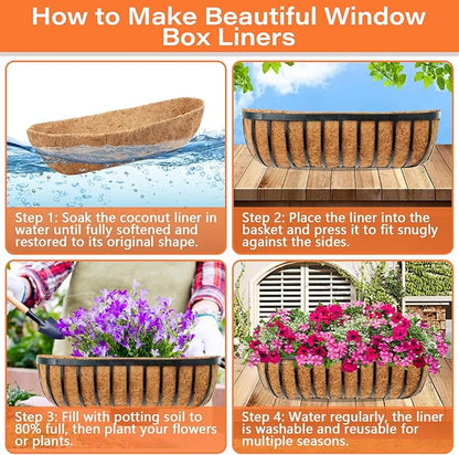 Legigo 2PCS 36 Inch Natural Trough Coco Coir Liners Planters Replacement, Pre-Formed Window Basket Coconut Coir Fiber Liner for Garden Window Flower Box Pots, Fence Trough Planter, Wall Planter Basket