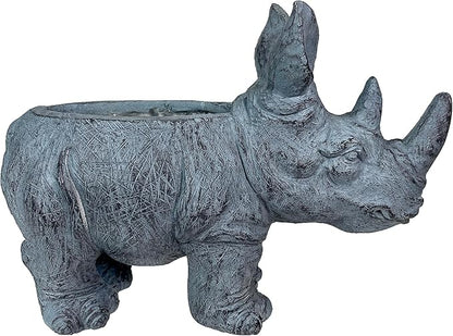 Zeckos Charming Grey Rhino MGO Planter with Drain Holes, 18.5 inches - Weather-Resistant Magnesium Oxide for Garden or Patio Decor - Unique Animal Theme Planter, Perfect for Indoor/Outdoor Use