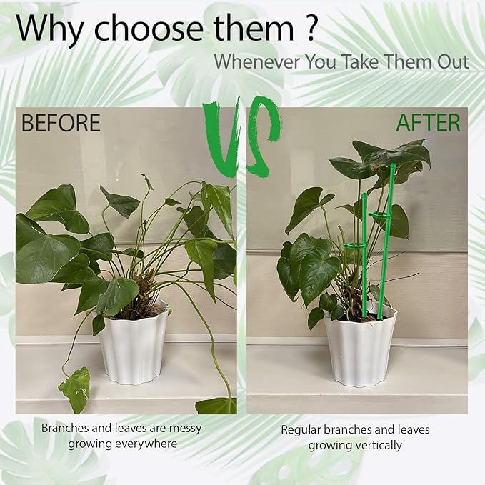 16PCs Plant Stakes for Indoor Plants,17 Inch Plant Support Stakes with Clips, Tall Adjustable Plant Sticks for Indoor Monstera Tomato Orchid Potted Plants Flower Comes with Spearhead End