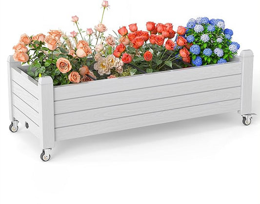 EasyUp Horticulture Garden Planter Box, Divisible Resin Planter Box for Backyard, Patio, Balcony, with 4 Legs and 4 Swivel Lockable Wheels(Ashen,43.31 * 17.72 * 17.56)