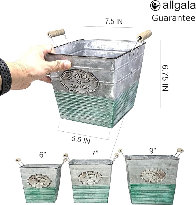 allgala Galvanized Planter Pot Indoor and Outdoor Decoration-Square-7"-HD88305