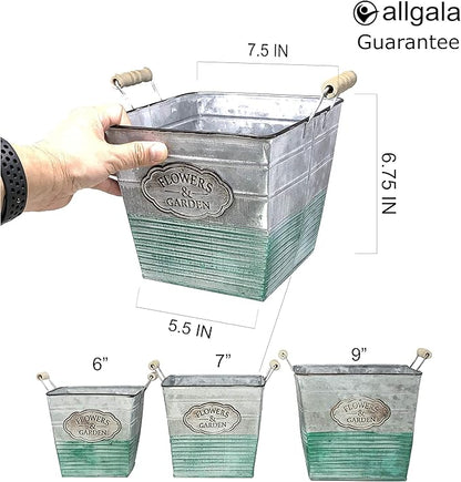 allgala Galvanized Planter Pot Indoor and Outdoor Decoration-Square-7"-HD88305