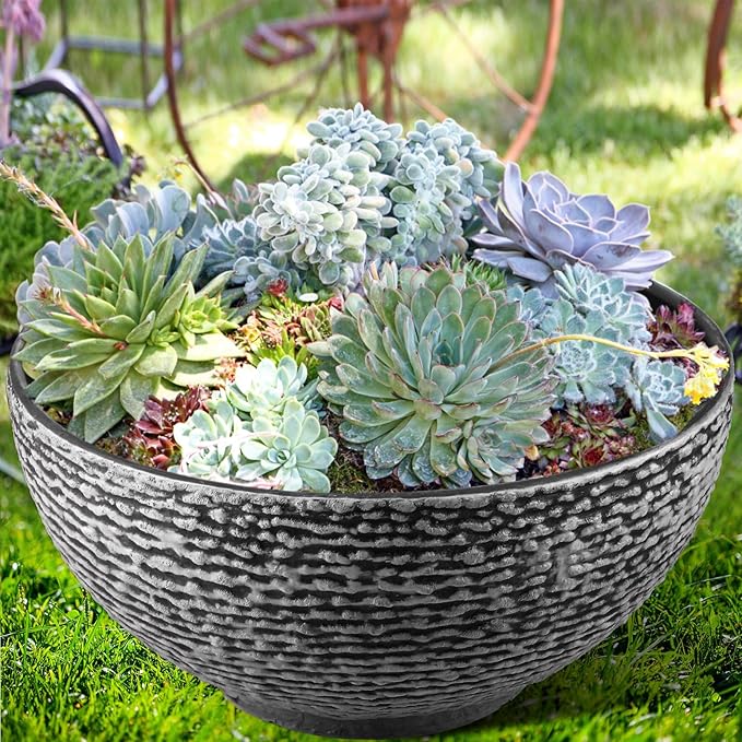 1 Pack Water Lily Planter Bowl, 15.6 Inch Large Lotus Flower Bowl Fit Hydroponic Succulent Planter Water Plant Container for Indoor Outdoor Garden Balcony Patio Fish Pond Bird Bath (Gray)