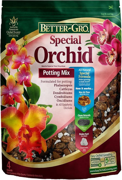 Better-Gro Orchid Plus 20-14-13 - Urea-Free Orchid Fertilizer for Vigorous Growth, Water Soluble & Special Orchid Mix - Premium Grade Orchid Bark Potting Mix for Potting, Repotting