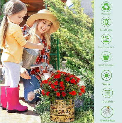 7 Gallon Old Egyptian Papyrus and Hieroglyph Garden Breathable Grow Bag Thickened Heavy Duty Plant Pot Containers with Handles for Potato Tomato Fruits Vegetables Flowers