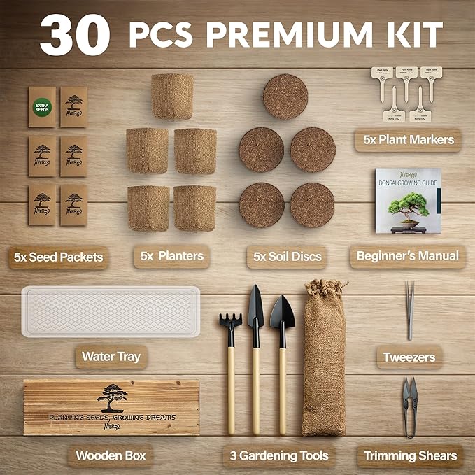 DIY Bonsai Tree Kit for Beginners – 5X Unique Japanese Bonzai Trees, Complete Indoor Bonsai Starter Kit for Growing Bonsai Plants w/Tools & Planters – DIY Christmas Gardening Gifts for Mom