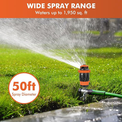 RESTMO Gear Drive Sprinkler with Metal Spike Base, 5-Pattern Heavy Duty Gardening Watering System, Multi-Adjustable Lawn Sprinkle for Garden Plant, Flower Bed and Large Yard Area Watering, Orange