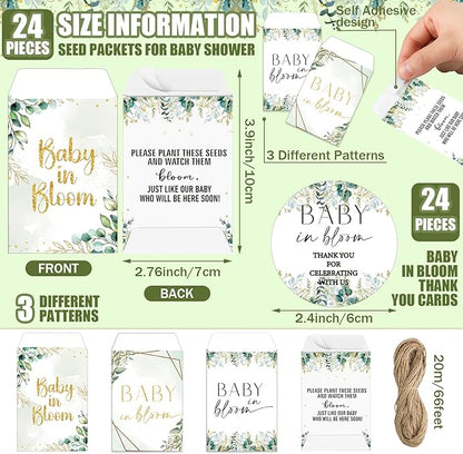 Baby Shower Party Favors Baby in Bloom Envelopes Seed Packets Include 24 Mini Terracotta Pots Seed Packets 24 Self Adhesive Envelopes Thank You Tags Gifts for Party(Greenery)