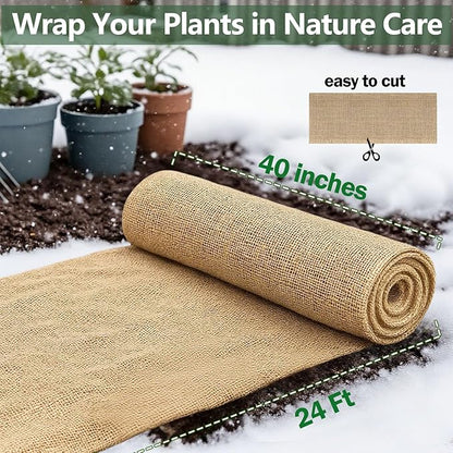 40" x 24 Feet Burlap Fabric Roll – Multipurpose Burlap Tree Wrap, Natural Jute Garden Fabric for Outdoor Plant Cover, Weed Barrier Cloth, Landscaping, DIY Crafts, Gardening & Rustic Party Decor
