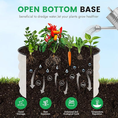 INNO STAG 3 Pcs Round Galvanized Raised Garden Bed — 2×2×1ft Planter Box Outdoor Raised Beds Kit for Gardening Vegetables, Fruits, Herbs, and Flowers, White