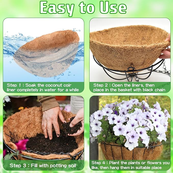 ZeeDix 3 Pack 14 Inch Hanging Baskets for Plants Outdoor Indoor, Metal Hanging Planters Flower Pots with Coco Liners Replacement, Decor Garden Flowers Vegetables Plants