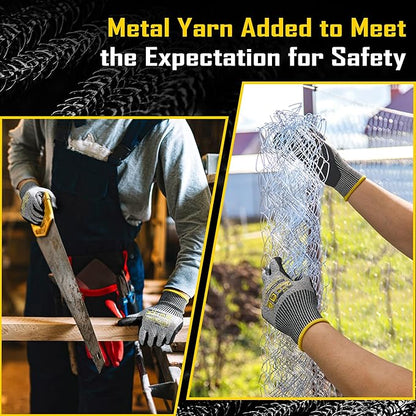 COOLJOB 12/120 Pairs Cut Resistant Safety Work Gloves with Grip, 13 Gauge Seamless Shell with PU Coating, ANSI A2 A4 A6, Gray