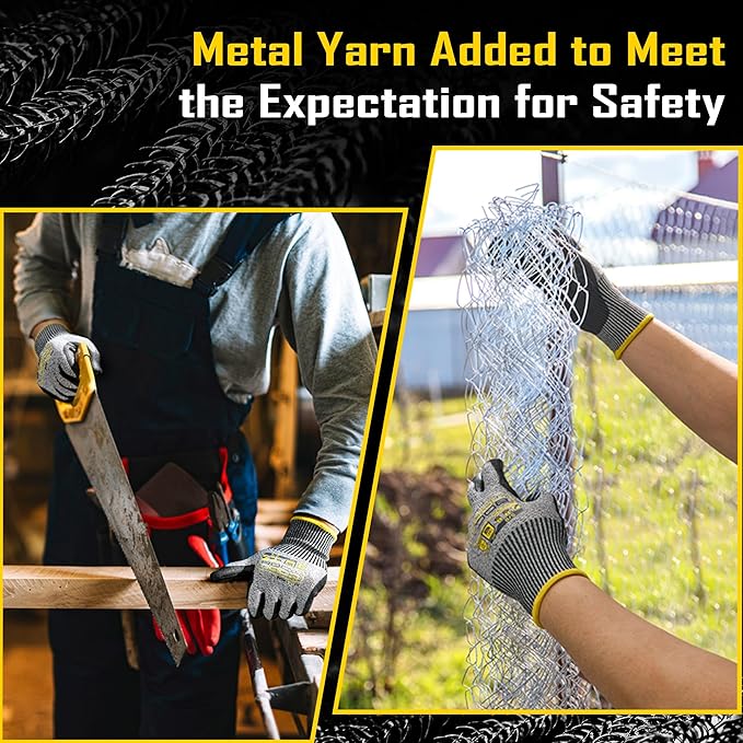 COOLJOB 12/120 Pairs Cut Resistant Safety Work Gloves with Grip, 13 Gauge Seamless Shell with PU Coating, ANSI A2 A4 A6, Gray