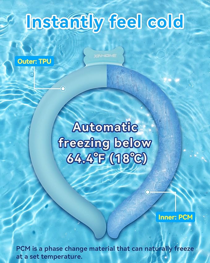 Neck Cooling Tube Wraps Ice Ring Neck Cooler Personal Ice Pack Wrap for Hot Weather Gel Reusable Wearable Gel Cooling for Summer Heat Hot Flashes Freezer Below 64.4℉
