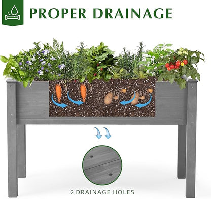 Raised Garden Bed with Legs, 48x24x30'', Outdoor Wood Elevated Planter Box, Thick Legs, w/Liner