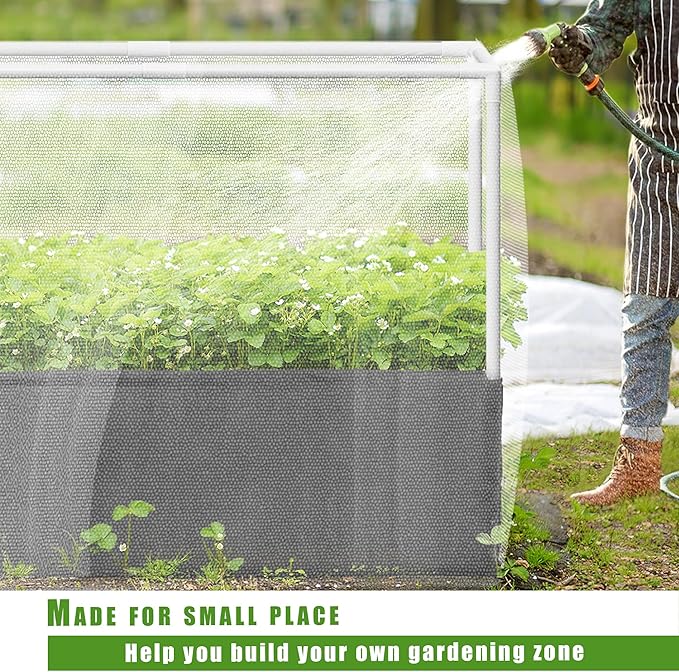 UNIFAMILY Fabric Raised Garden Bed Kit, Breathable Raised Garden Bed with Cover, Garden Beds Outdoor with Plant Protection Mesh Netting for Vegetable, Flower, Herbs and Strawberry