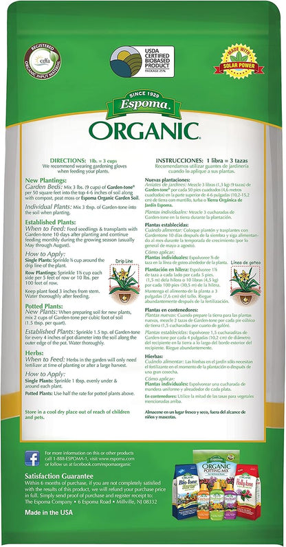 Espoma Organic Garden-Tone 3-4-4 Organic Fertilizer for Cool & Warm Season Vegetables and Herbs. Grow an Abundant Harvest of Nutritious and Flavorful Vegetables – 4 lb. Bag.