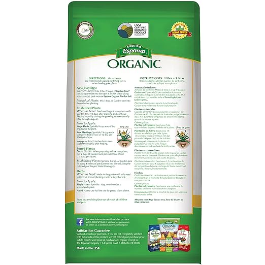 Espoma Organic Garden-Tone 3-4-4 Organic Fertilizer for Cool & Warm Season Vegetables and Herbs. Grow an Abundant Harvest of Nutritious and Flavorful Vegetables – 4 lb. Bag - 2 Pack