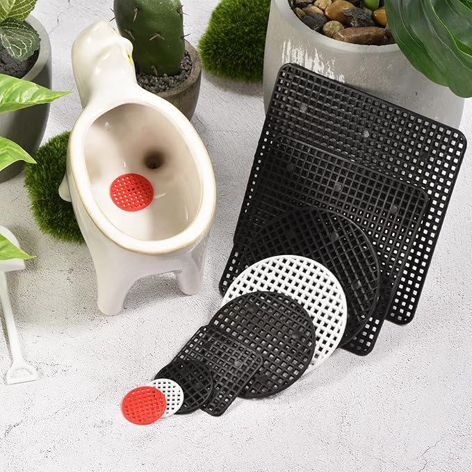 20 Pack Plant Pot Hole Mesh Pads - Square Rigid Bonsai Flowerpot Drainage Grid Screen Apply to Outdoor/Garden (10cm/4 Inch, Black)