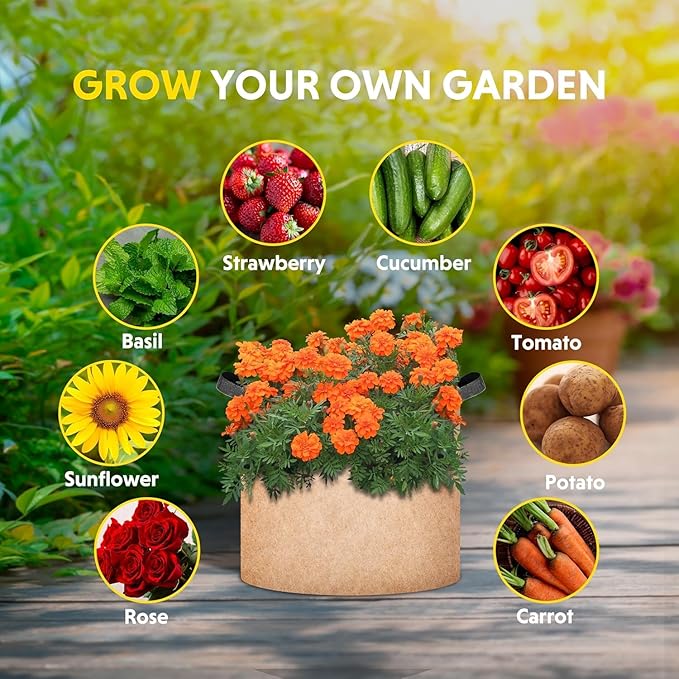iPower Grow Bag 3 Gallon 6-Pack Heavy Duty Plant Pots, 300g Thick Nonwoven Fabric Containers Aeration with Nylon Handles, for Planting Vegetables, Fruits, Flowers, 2024 Version Tan