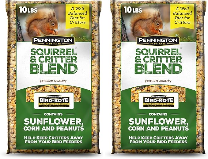 Pennington Pride Squirrel & Critter Blend,with Sunflower Seeds and Peanuts for Squirrels,Helps Keep Critters Away from Bird Feeders,10-lb. Bag,(Pack of 2)