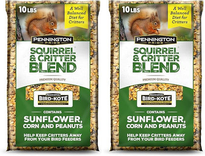 Pennington Pride Squirrel & Critter Blend,with Sunflower Seeds and Peanuts for Squirrels,Helps Keep Critters Away from Bird Feeders,10-lb. Bag,(Pack of 2)
