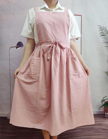 Cute Retro Cotton Linen X-Back Aprons Home Kitchen Garden Art Painting Pinafore Florist Shop Overalls
