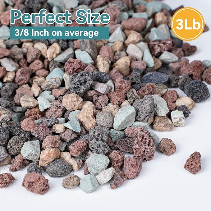 3lbs Mix Horticultural Lava Rocks for Plants, 3/8 Inch Potting Soil Amendment for Succulents, Cacti, Bonsai, Decorative Gravel Plant Drainage Volcanic for Terrarium, Top Dressing