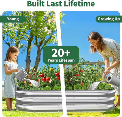 Kesfitt Raised Garden Bed, 6x3x1 FT Galvanized Steel Metal Raised Garden Bed, Oval Open-Bottom Design, 12-Inch Deep for Outdoor Vegetable & Herb Gardening, Silver
