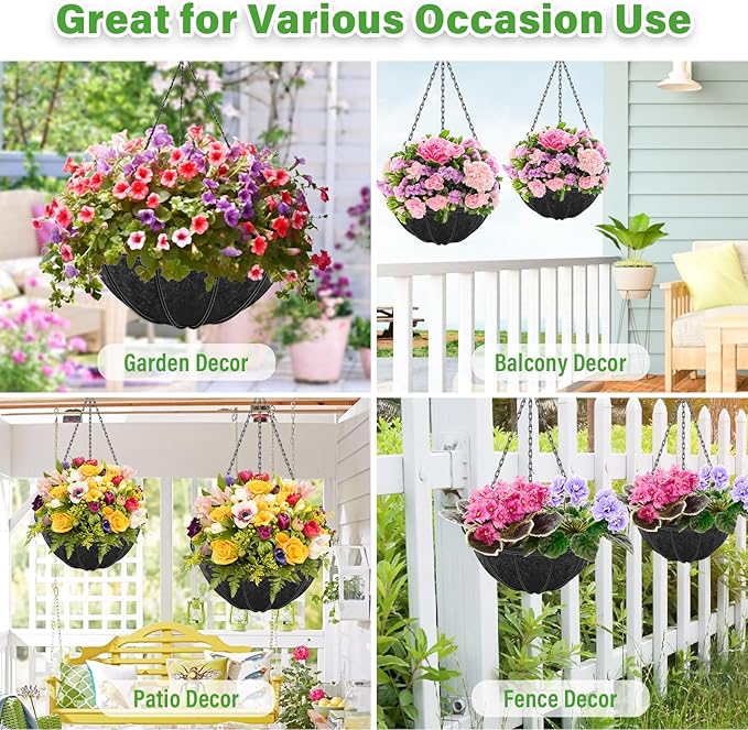 Riare 8 Pack 16 Inch Round Fabric Planter Basket Liner- Hanging Basket Liners Replacement Coco Fiber Liner Alternative for Hanging Basket Flowers (Prevent Birds from Nesting)