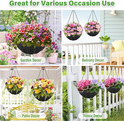 Riare 8 Pack 16 Inch Round Fabric Planter Basket Liner- Hanging Basket Liners Replacement Coco Fiber Liner Alternative for Hanging Basket Flowers (Prevent Birds from Nesting)