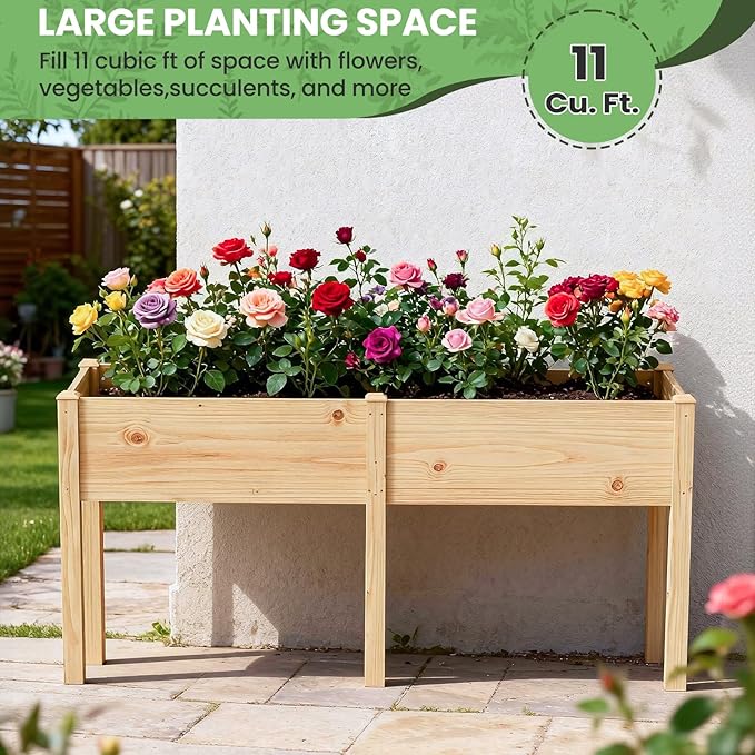 DoCred Raised Garden Bed, 70.9" x 22.8" x 31.5" Large Elevated Wooden Horticulture Planter Box with Wood Legs Standing Growing Bed Planter for Gardening, Balcony, Backyard, Patio