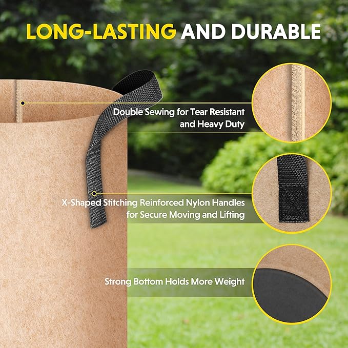 Simple Deluxe 12 Pack 7 Gallon Grow Bags, 300G Vegetable/Flower/Plant Fabric Pots with Handles, Heavy Duty Thickened Nonwoven Planting Bag with 12 Pcs Plant Labels