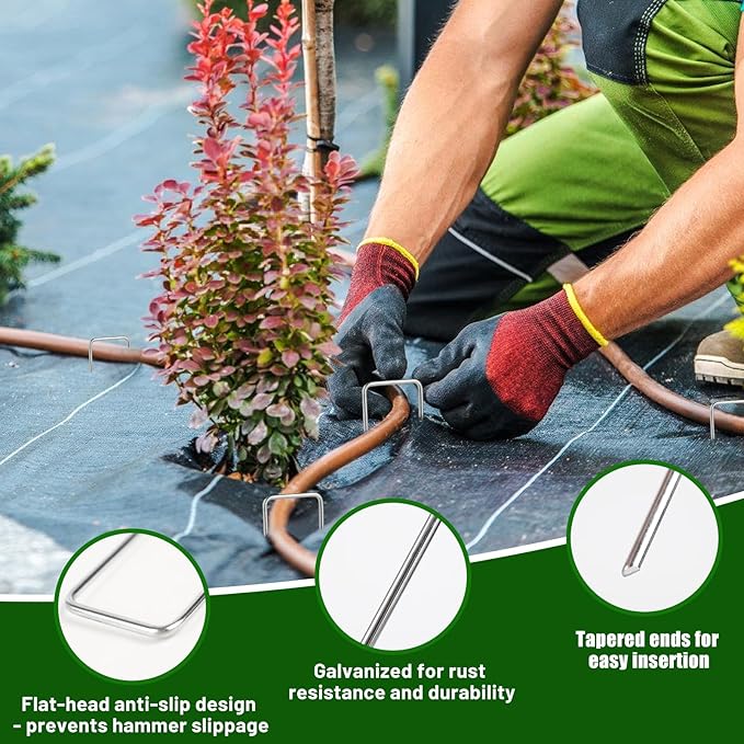122 Pack 6in Landscape Staples Galvanized Garden Stakes Plant Stakes for Garden,Yard,Field,Plastic Sheeting,Cages