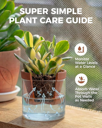 Bamworld Self Watering Pots for Indoor Plants Terracotta Pots Terracotta Planter with Cylinder Glass Cup Clay Flower Pots Ceramic Orchid Pots Modern Office Home Decor 4 Inch