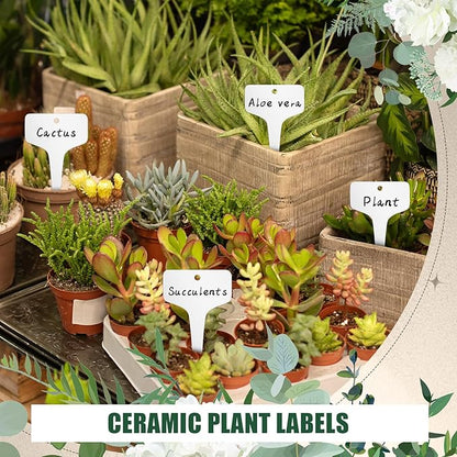 20 Pcs Ceramic Plant Labels 3.9 x 2.4 Inch Plant T Type Tags Waterproof Nursery Garden Marker Signs with Marker Pen for Outdoor Garden Flower Herb Pot