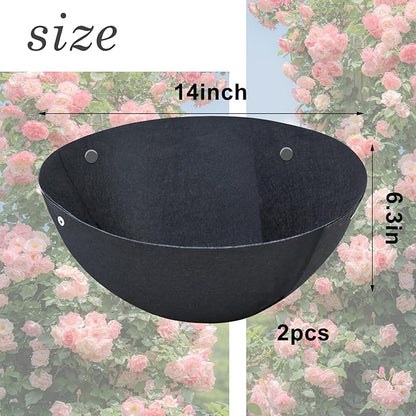2PCS 14 Inch Round Hanging Basket Liner Fabric Non-Woven Planter Black Felt Replacement Inserts for Hanging Baskets Outdoor Plants - Avoid Bird Nesting