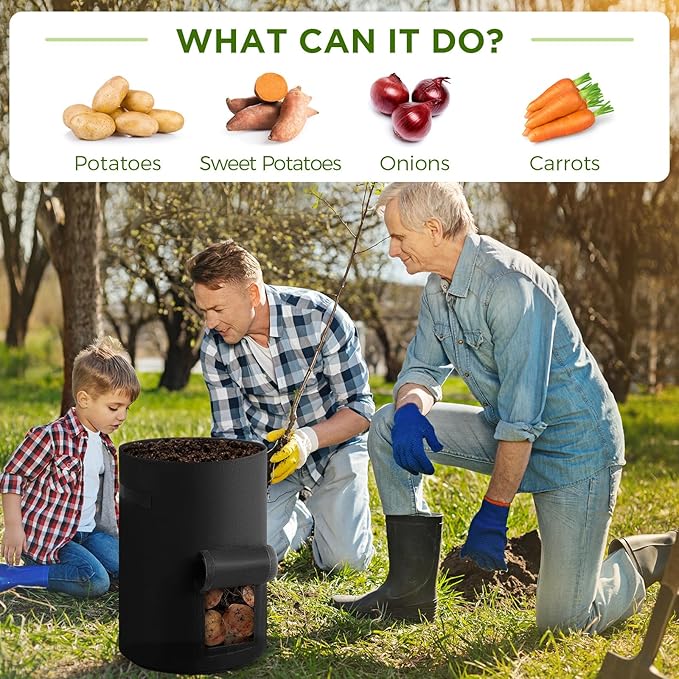 2 Pack 30 Gallon Potato Grow Bags with Harvest Window, Durable Garden Planter Bags with Handles for Potatoes, Tomatoes, and Vegetables - Indoor & Outdoor Gardening Supplies (Black)