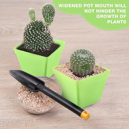 Amyhill 4 Inch Flower Pots Square Plants Nursery Pot Plastic Plant Seedling Pots Nursery Transplanting Planter Container with Saucer for Indoor Herbs Succulent Balcony Garden(Green,100 Pcs)