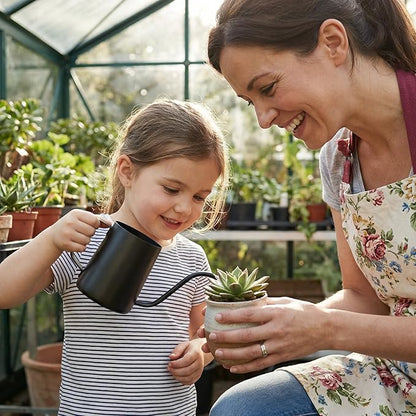350ml Small Watering Can for Indoor Plants, 12oz Mini Plant Watering Pot with Long Spout and Handle, Black Tiny Stainless Steel Watering-Can for Outdoor Indoor Plants Flower Garden