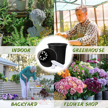 60 Pcs 1 Gallon Flexible Plant Nursery Pots,Plastic Thickened Soft Seedling Pot with Plant Labels,Flower Seed Starting Containers for Succulents,Transplanting,Indoor Outdoor,Black